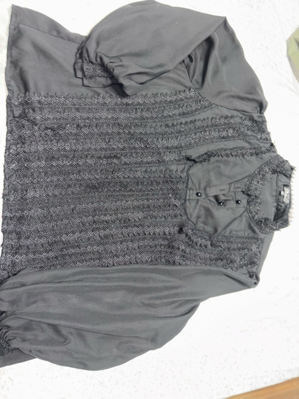 Womens Black Smocked Blouse with Button Placket